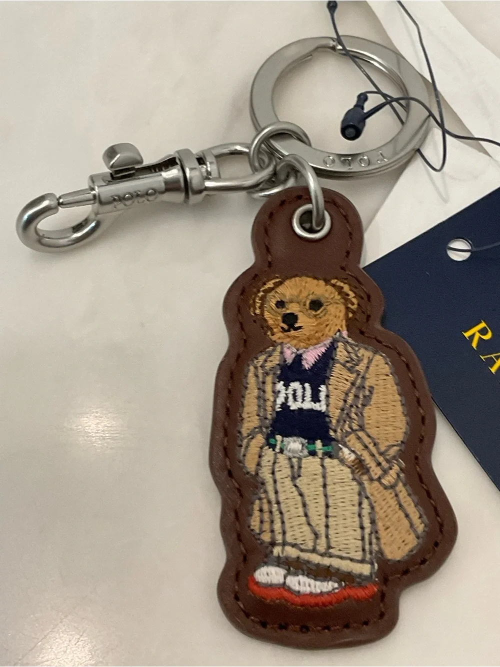 NEW Polo Ralph Lauren COLLEGIATE BEAR - LEATHER Key Ring Keychain - BROWN